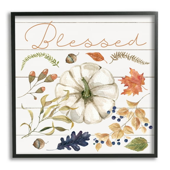 Stupell Industries Blessed Fall Botanicals Botanical & Floral Painting Black Framed Art Print Wall Art, 12 x 12