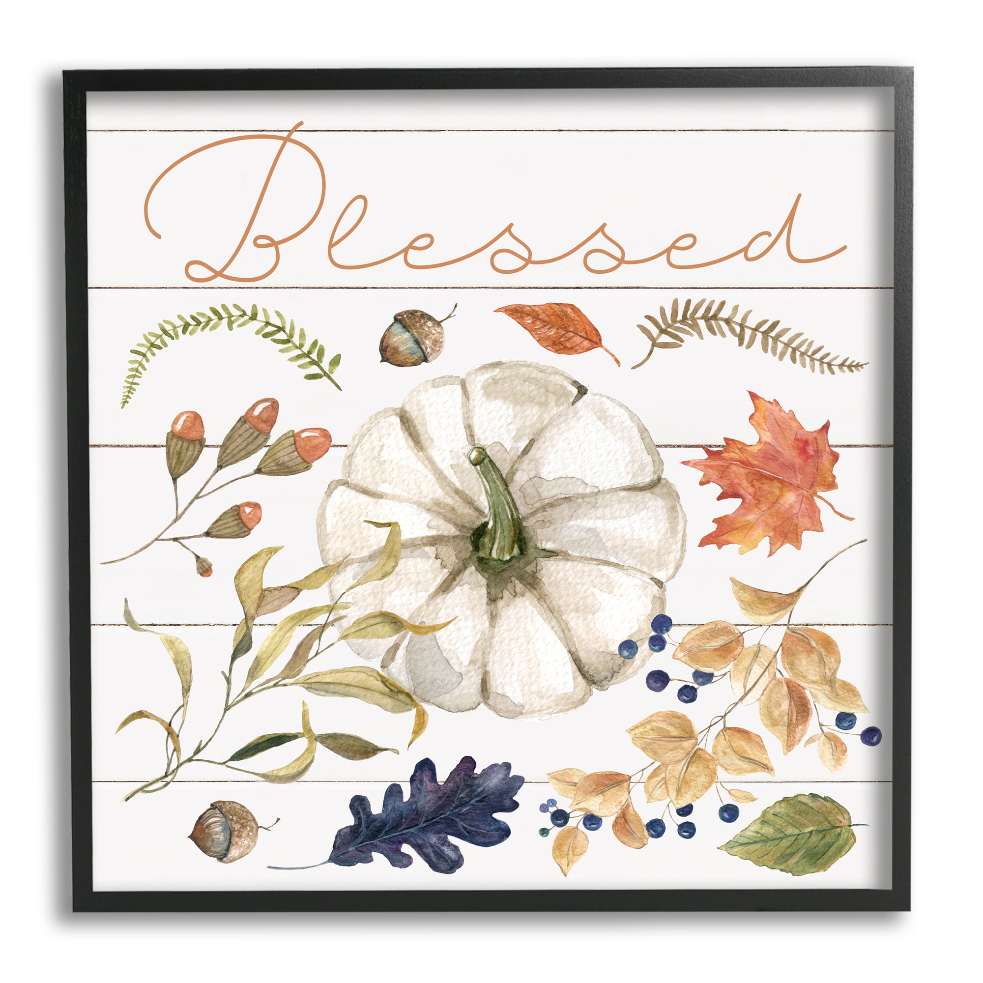 Stupell Industries Blessed Fall Botanicals Botanical & Floral Painting Black Framed Art Print Wall Art, 17 x 17