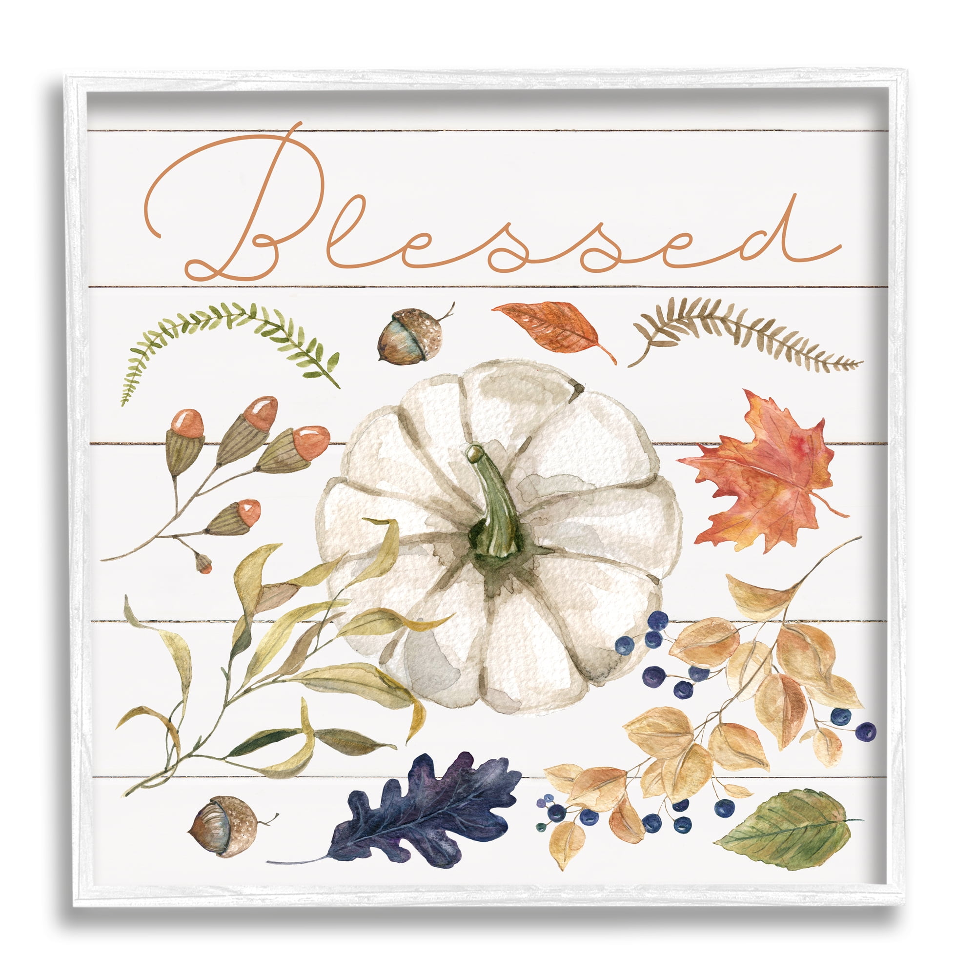 Stupell Industries Blessed Fall Botanicals Botanical & Floral Painting White Framed Art Print Wall Art, 24 x 24