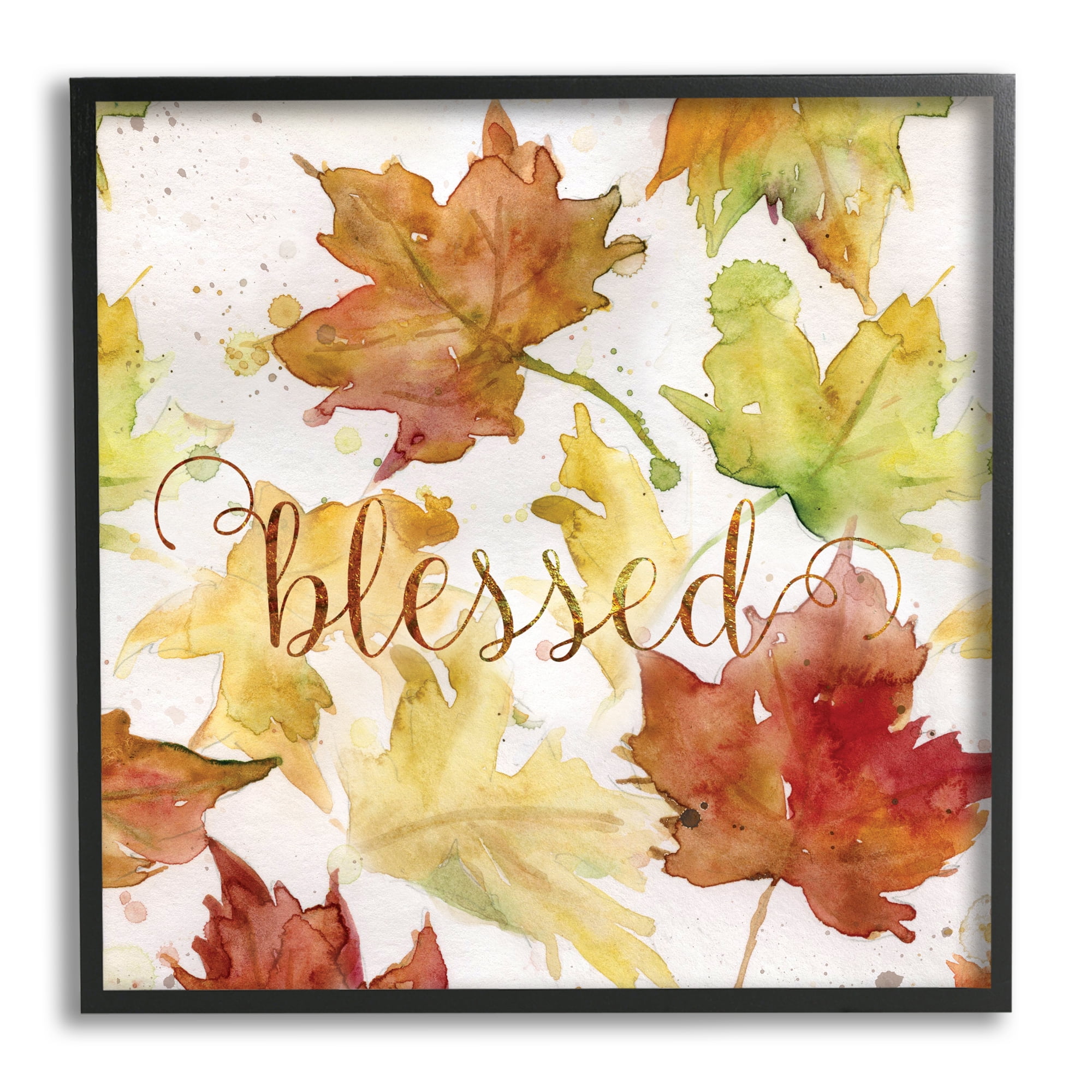 Stupell Industries Blessed Fall Maple Leaves Holiday Painting Black Framed Art Print Wall Art, 24 x 24