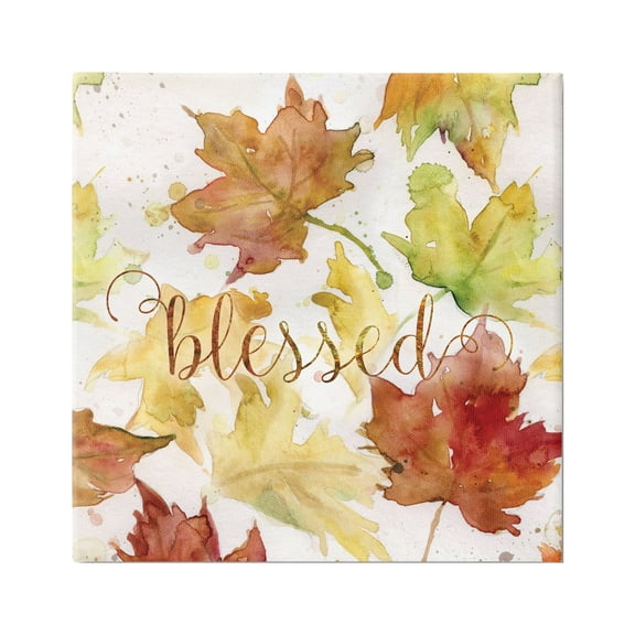 Stupell Industries Blessed Fall Maple Leaves Holiday Painting Gallery Wrapped Canvas Print Wall Art, 17 x 17