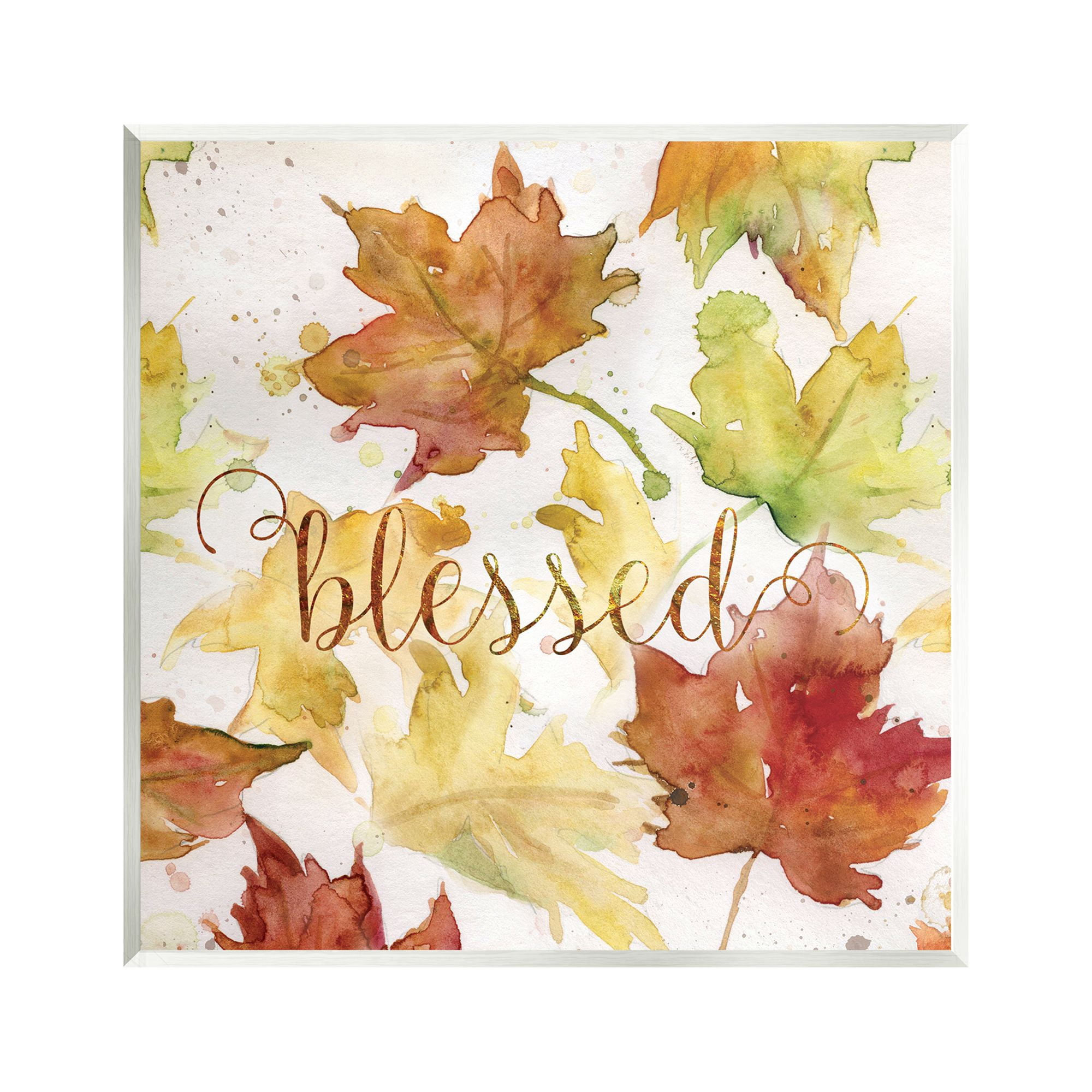 Stupell Industries Blessed Fall Maple Leaves Holiday Painting Unframed Art Print Wall Art, 12 x 12