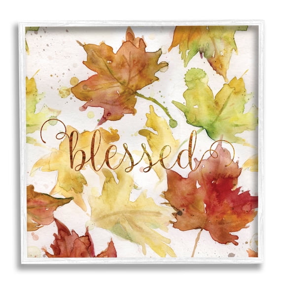 Stupell Industries Blessed Fall Maple Leaves Holiday Painting White Framed Art Print Wall Art, 12 x 12
