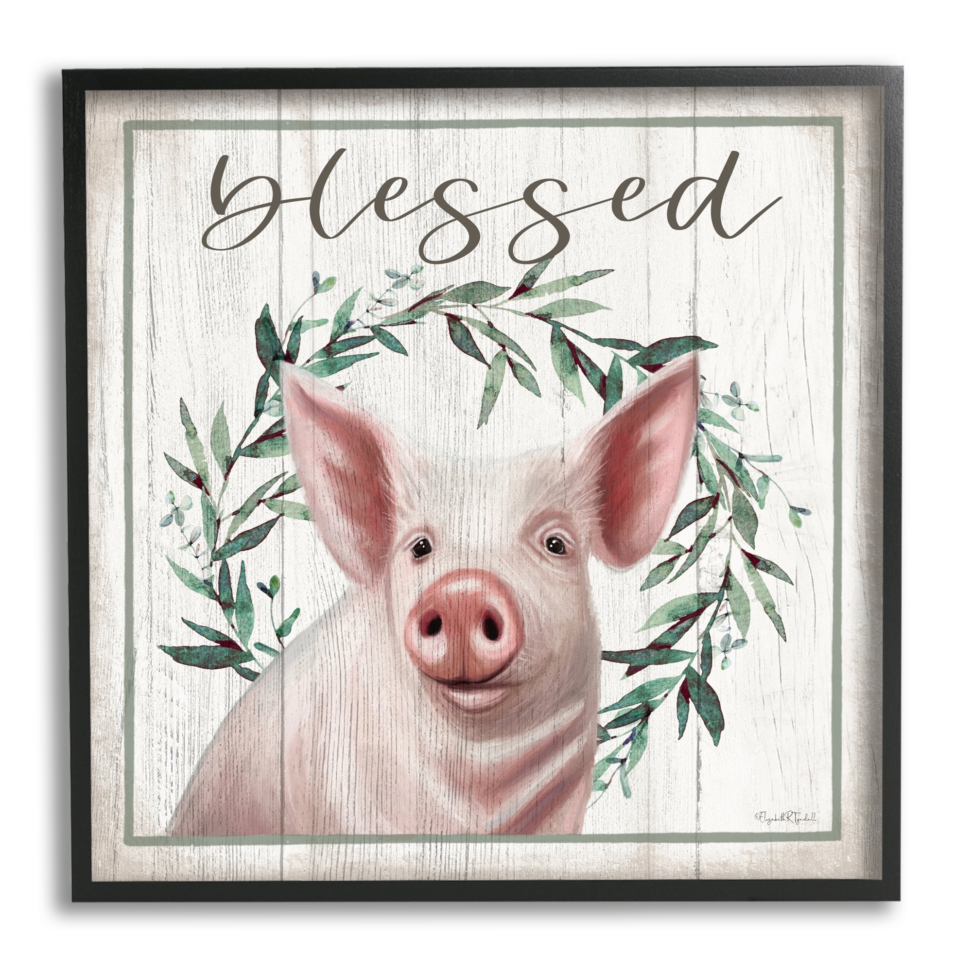 Stupell Industries Blessed Farmhouse Pig Holiday Painting Black Framed Art Print Wall Art, 12 x 12