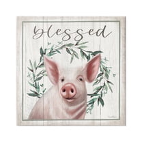 Stupell Industries Blessed Farmhouse Pig Holiday Painting Gallery Wrapped Canvas Print Wall Art, 17 x 17