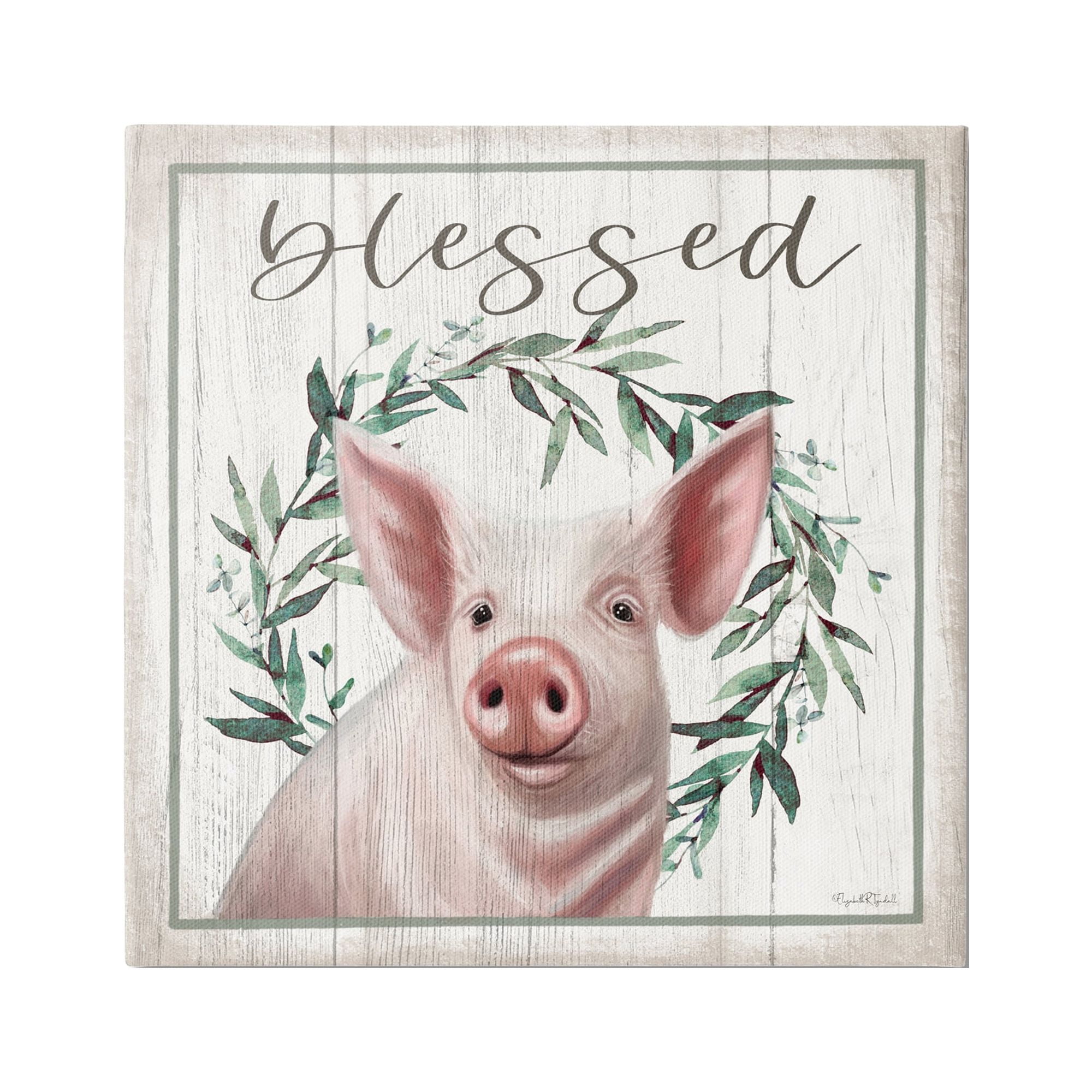 Stupell Industries Blessed Farmhouse Pig Holiday Painting Gallery Wrapped Canvas Print Wall Art, 24 x 24