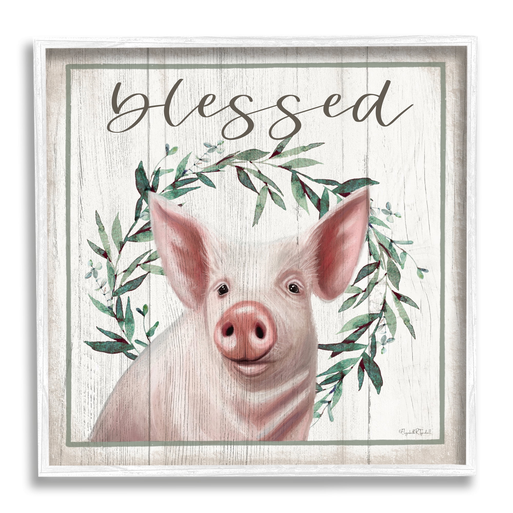 Stupell Industries Blessed Farmhouse Pig Holiday Painting White Framed Art Print Wall Art, 17 x 17