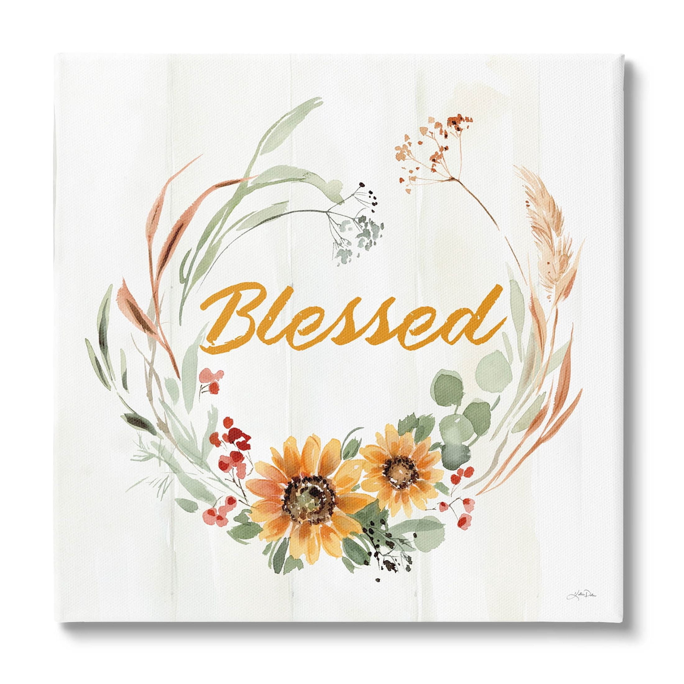 Stupell Industries Blessed Farmhouse Wreath Phrase Graphic Art Gallery Wrapped Canvas Print Wall Art, Design by Katrina Pete