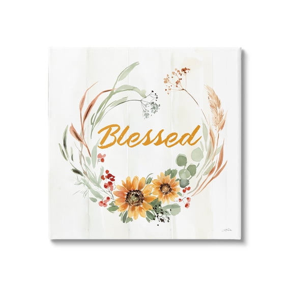 Stupell Industries Blessed Farmhouse Wreath Phrase Graphic Art Gallery Wrapped Canvas Print Wall Art, Design by Katrina Pete