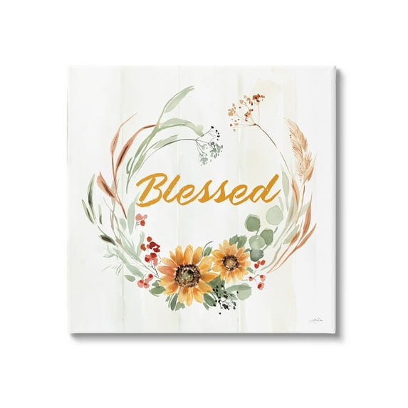 Stupell Industries Blessed Farmhouse Wreath Phrase Graphic Art Gallery Wrapped Canvas Print Wall Art, Design by Katrina Pete