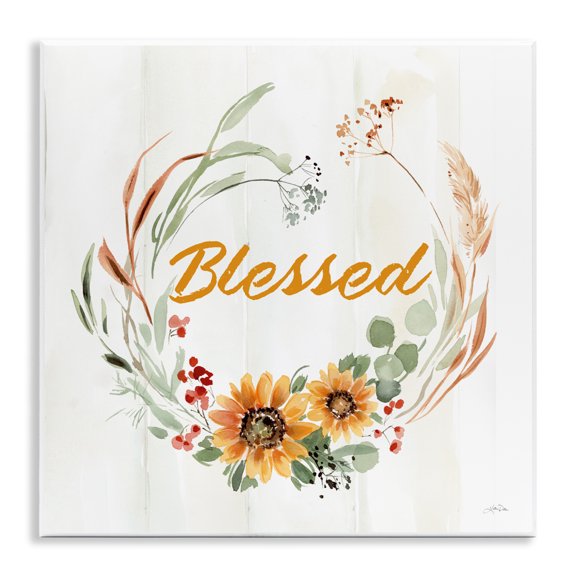 Stupell Industries Cottage Blessed Farmhouse Wreath Phrase Wall Plaque Art, 12 x 12, by Katrina Pete