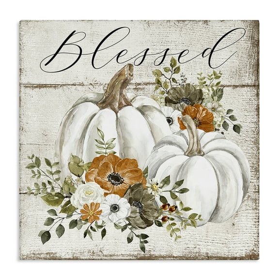 Stupell Industries Blessed Floral Pumpkin Holiday Painting Gallery Wrapped Canvas Art Prints Wall Art, 17 x 17
