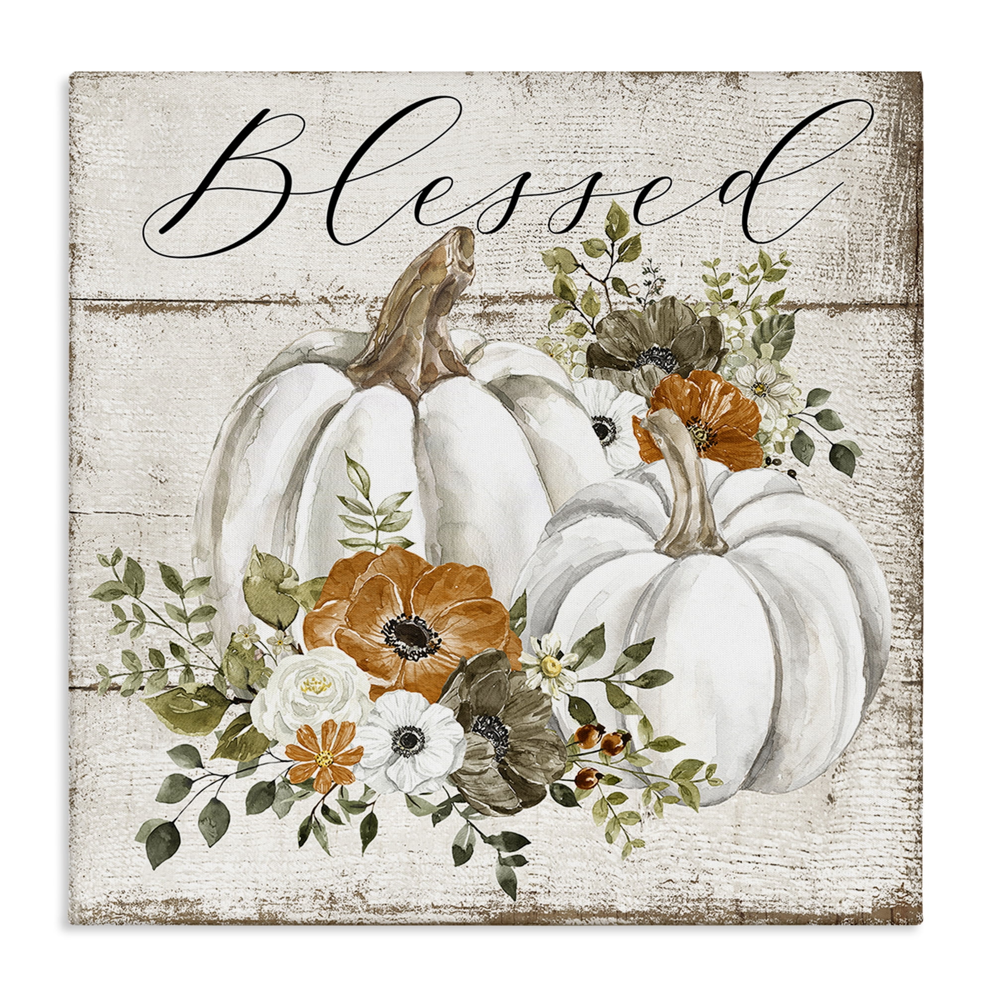 Stupell Industries Blessed Floral Pumpkin Holiday Painting Gallery Wrapped Canvas Art Prints Wall Art, 24 x 24