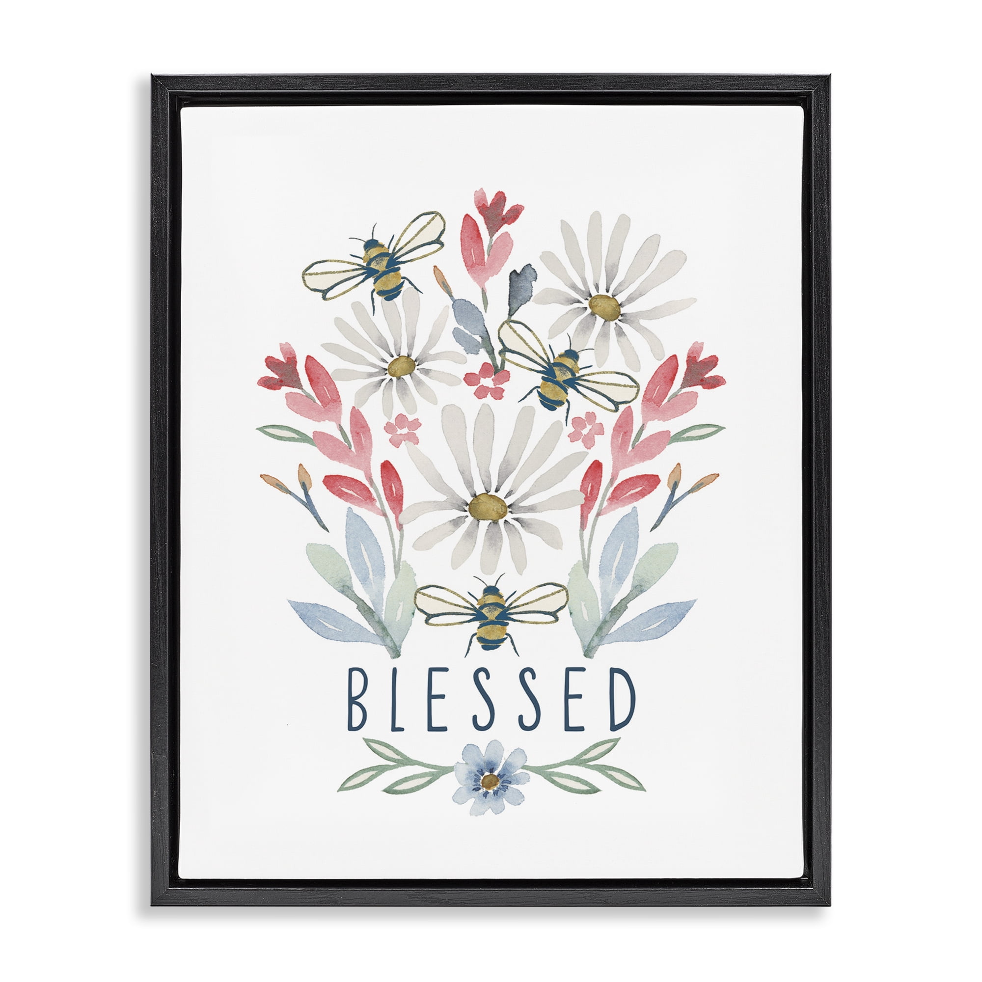 Stupell Industries Blessed Floral Sprigs Botanical & Floral Painting Black Floater Framed Art Print Wall Art, 17 x 21