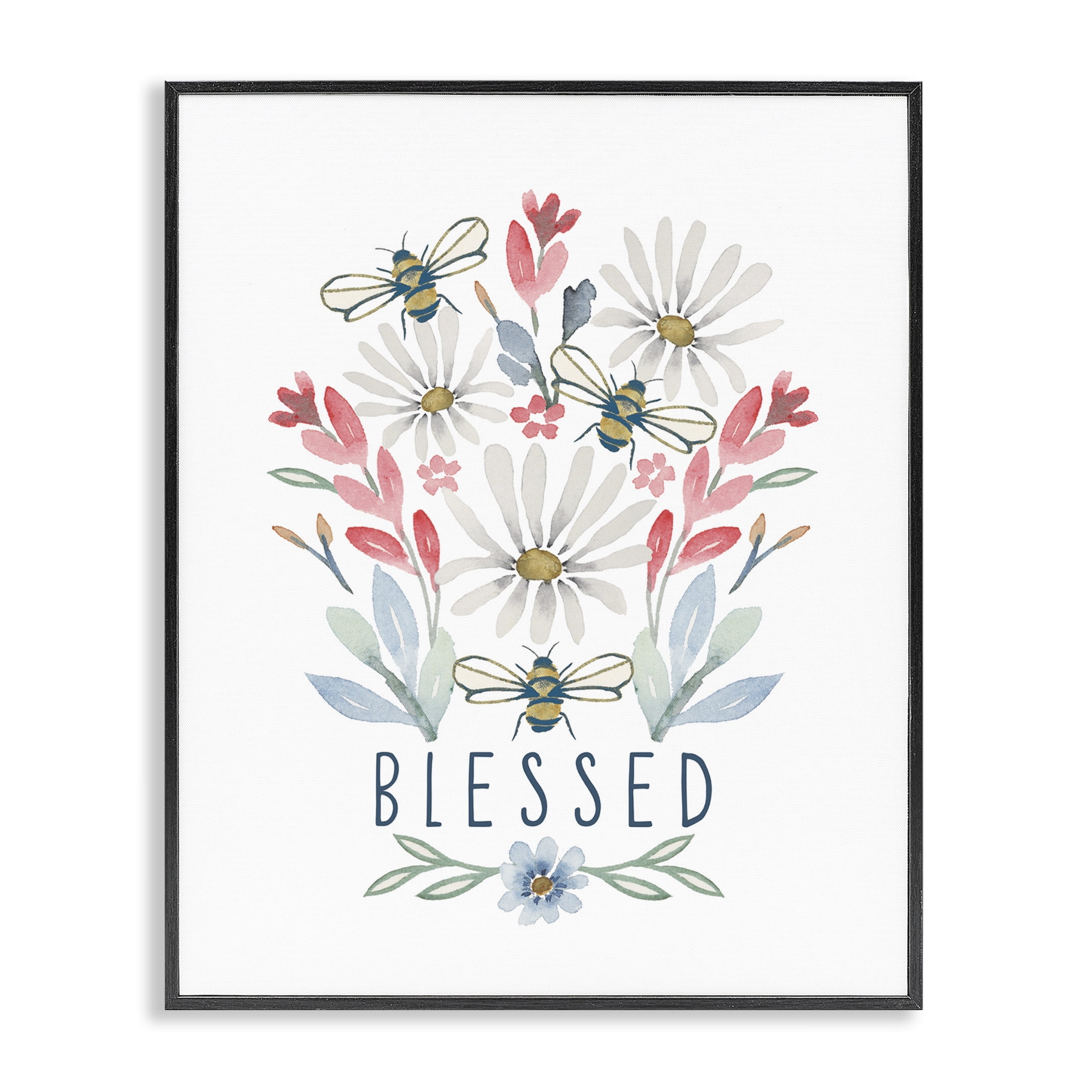 Stupell Industries Blessed Floral Sprigs Botanical & Floral Painting Black Framed Art Print Wall Art, 24 x 30