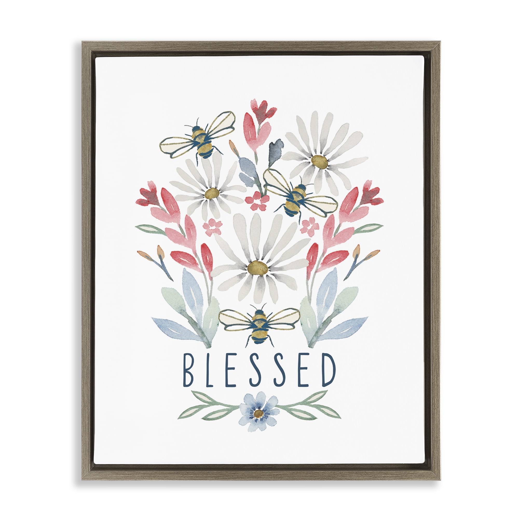 Stupell Industries Blessed Floral Sprigs Botanical & Floral Painting Brown Floater Framed Art Print Wall Art, 25 x 31