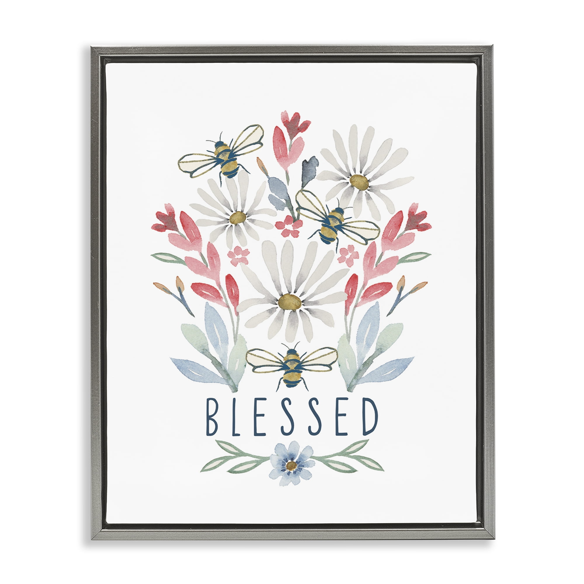 Stupell Industries Blessed Floral Sprigs Botanical & Floral Painting Gray Floater Framed Art Print Wall Art, 17 x 21