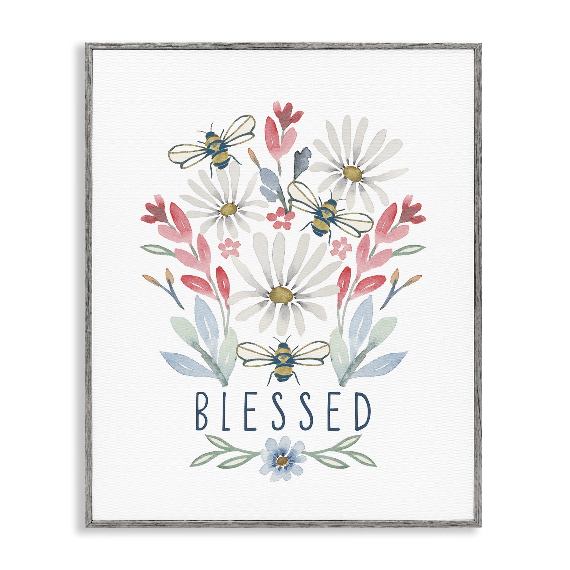 Stupell Industries Blessed Floral Sprigs Botanical & Floral Painting Gray Framed Art Print Wall Art, 11 x 14