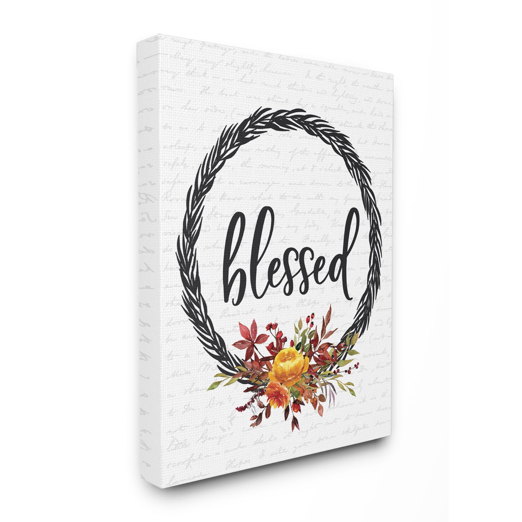 Stupell Industries Blessed Flower Wreath Autumn Fall Seasonal Design Canvas Wall Art by Lettered and Lined