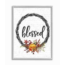 Stupell Industries Blessed Flower Wreath Autumn Fall Seasonal Design Framed Wall Art by Lettered and Lined