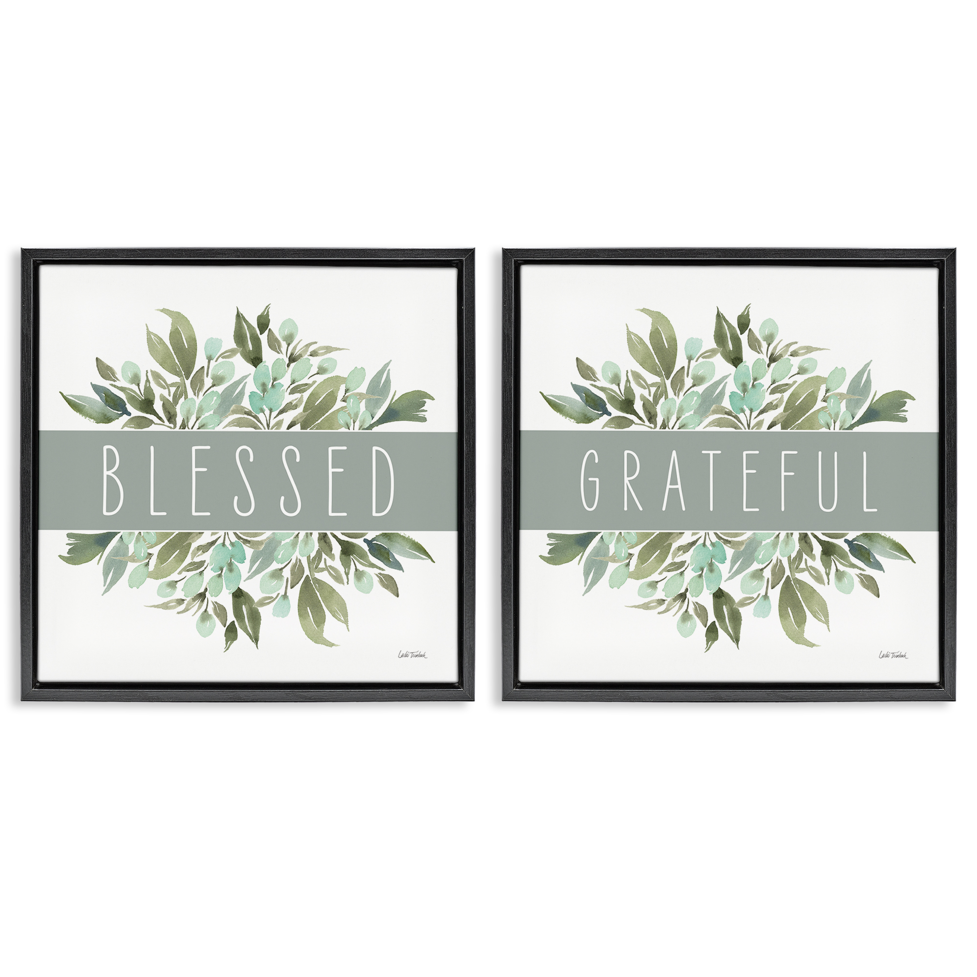 Stupell Industries Blessed Grateful Sentiment Text & Numbers Painting Black Floater Framed Canvas Art Print Wall Art, 18 x 18, Set of 2
