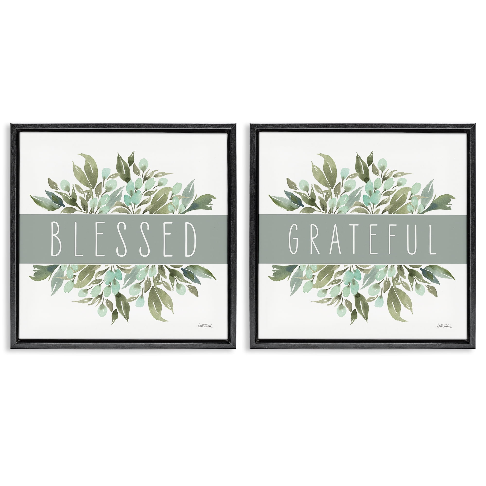Stupell Industries Blessed Grateful Sentiment Text & Numbers Painting Black Floater Framed Canvas Art Print Wall Art, 25 x 25, Set of 2