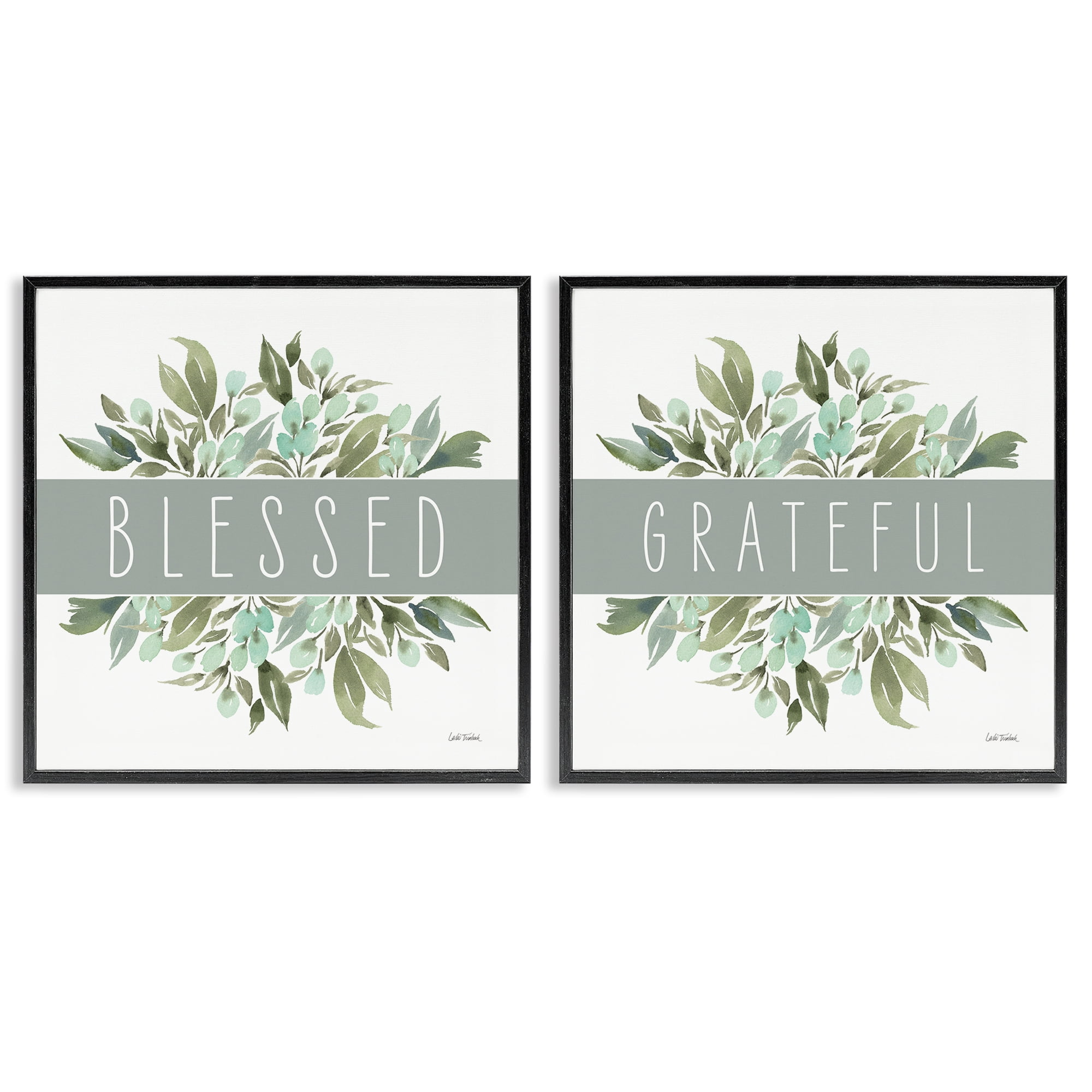 Stupell Industries Blessed Grateful Sentiment Text & Numbers Painting Black Framed Art Print Wall Art, 17 x 17, Set of 2