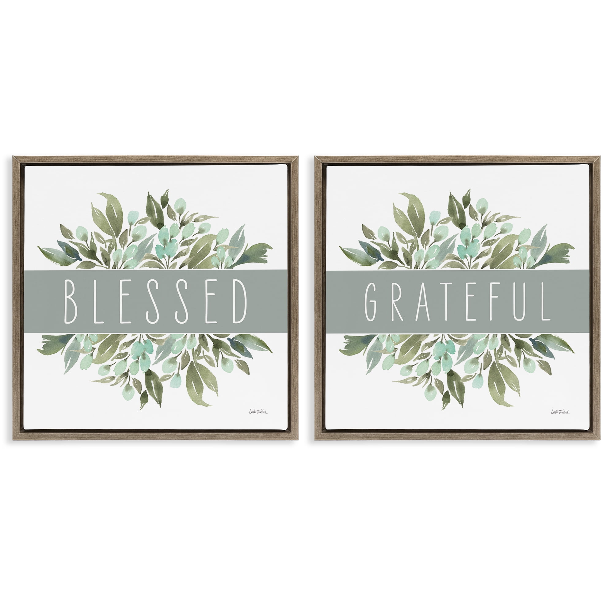 Stupell Industries Blessed Grateful Sentiment Text & Numbers Painting Brown Floater Framed Canvas Art Print Wall Art, 25 x 25, Set of 2