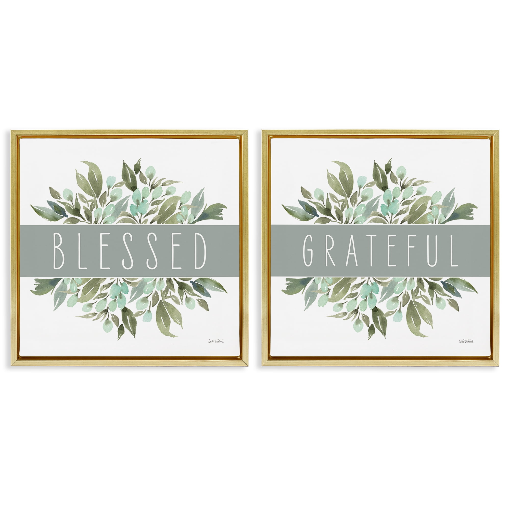 Stupell Industries Blessed Grateful Sentiment Text & Numbers Painting Gold Floater Framed Canvas Art Print Wall Art, 25 x 25, Set of 2
