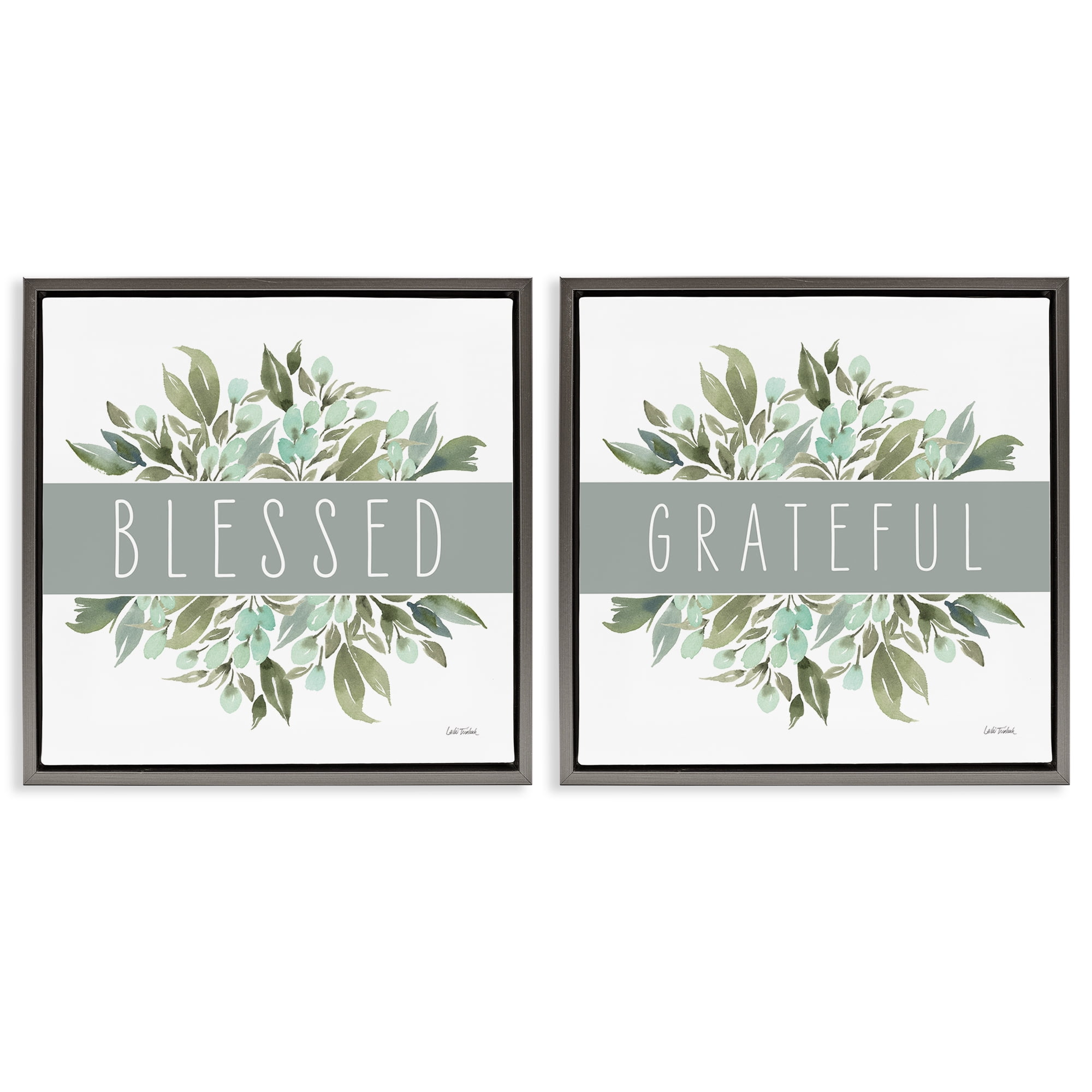 Stupell Industries Blessed Grateful Sentiment Text & Numbers Painting Gray Floater Framed Canvas Art Print Wall Art, 18 x 18, Set of 2