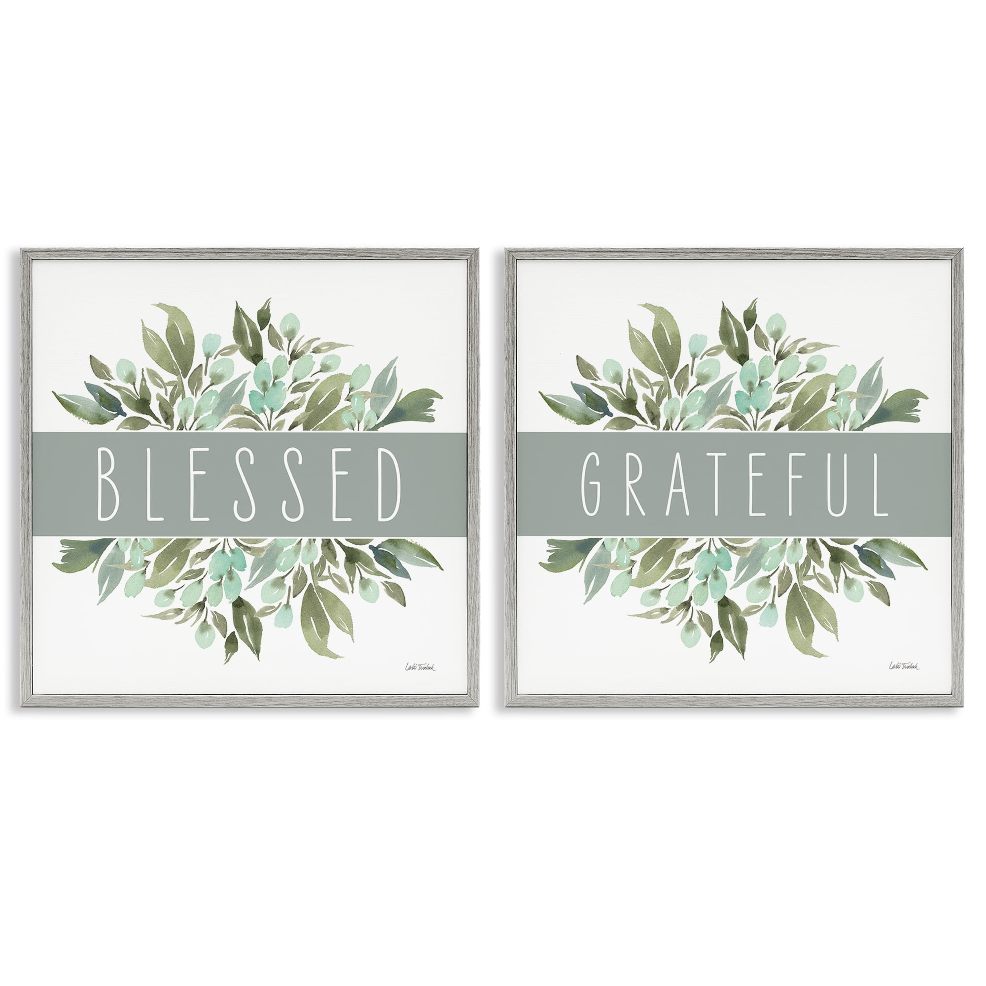Stupell Industries Blessed Grateful Sentiment Text & Numbers Painting Gray Framed Art Print Wall Art, 12 x 12, Set of 2