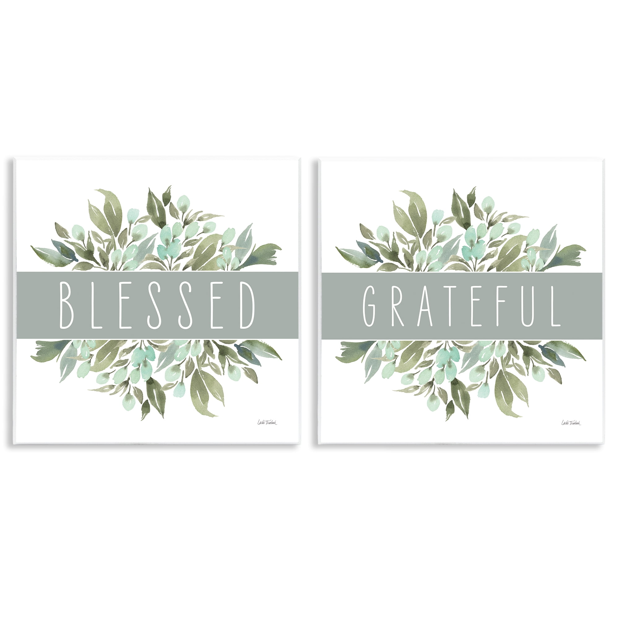 Stupell Industries Blessed Grateful Sentiment Text & Numbers Painting Unframed Art Print Wall Art, 12 x 12, Set of 2