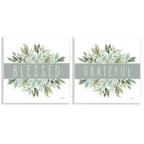 Stupell Industries Blessed Grateful Sentiment Text & Numbers Painting Unframed Art Print Wall Art, 12 x 12, Set of 2