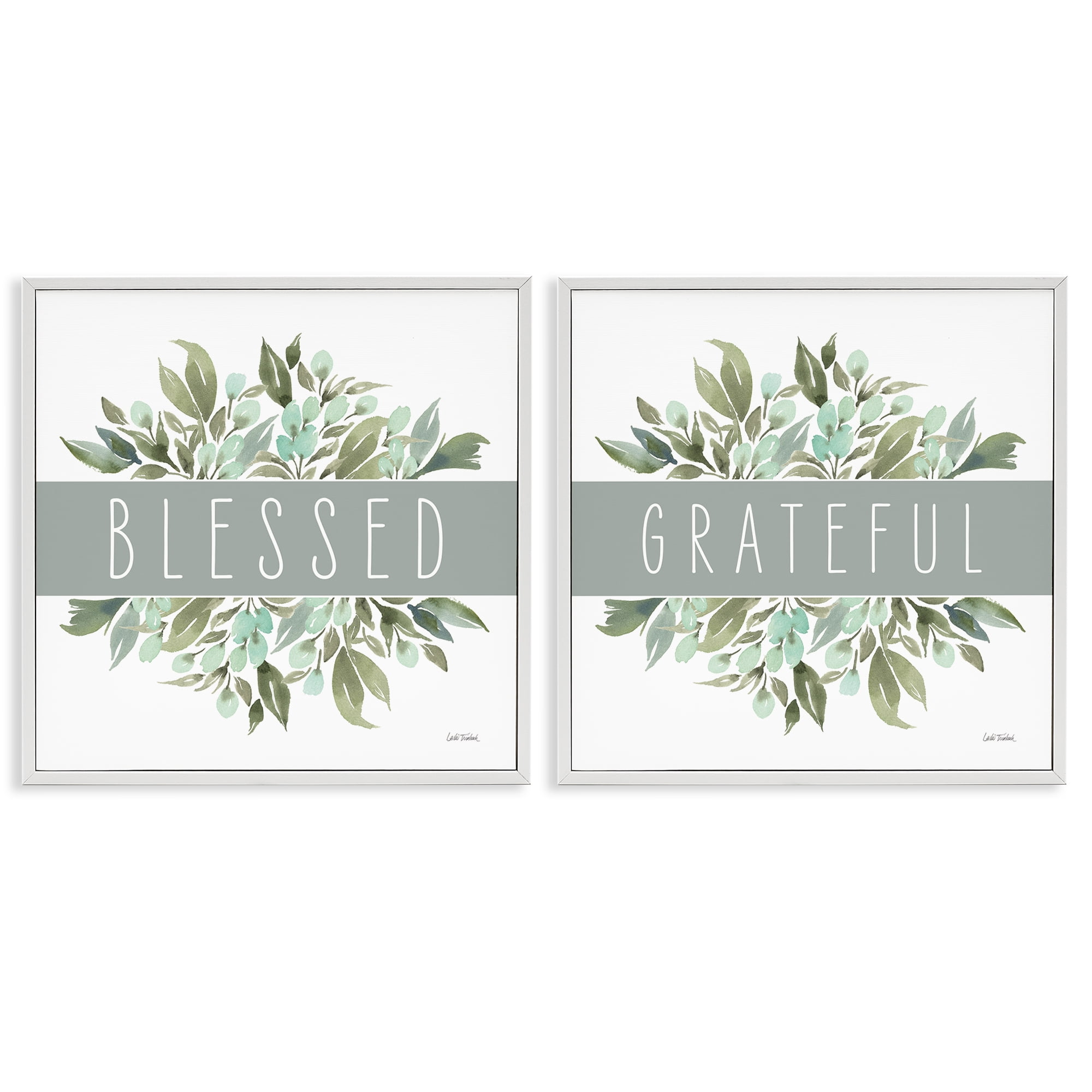 Stupell Industries Blessed Grateful Sentiment Text & Numbers Painting White Framed Art Print Wall Art, 17 x 17, Set of 2