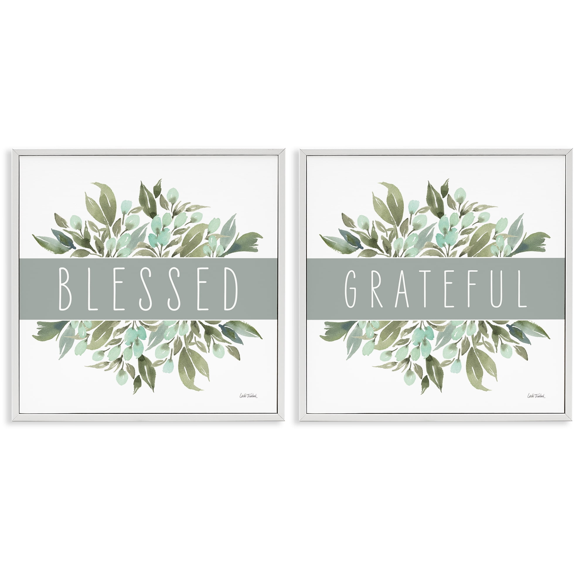 Stupell Industries Blessed Grateful Sentiment Text & Numbers Painting White Framed Art Print Wall Art, 24 x 24, Set of 2