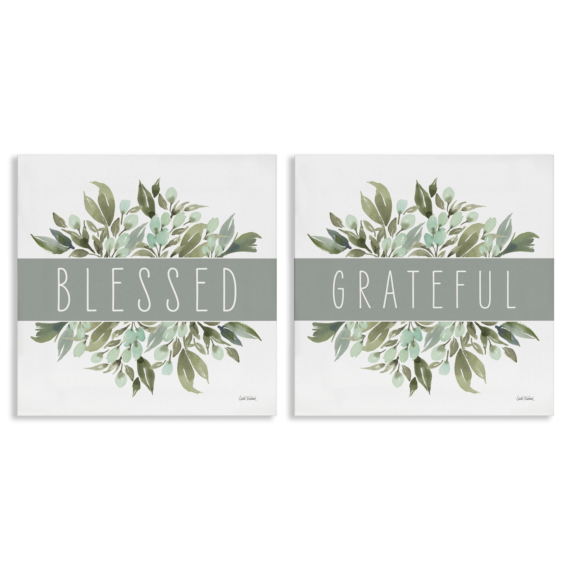 Stupell Industries Blessed Grateful Sentiment Text & Numbers Painting Wrapped Canvas Art Print Wall Art, 17 x 17, Set of 2