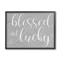 Stupell Industries Blessed Not Lucky Quote Soft Cursive Typography Black Framed, 16 x 20, Design by Daphne Polselli