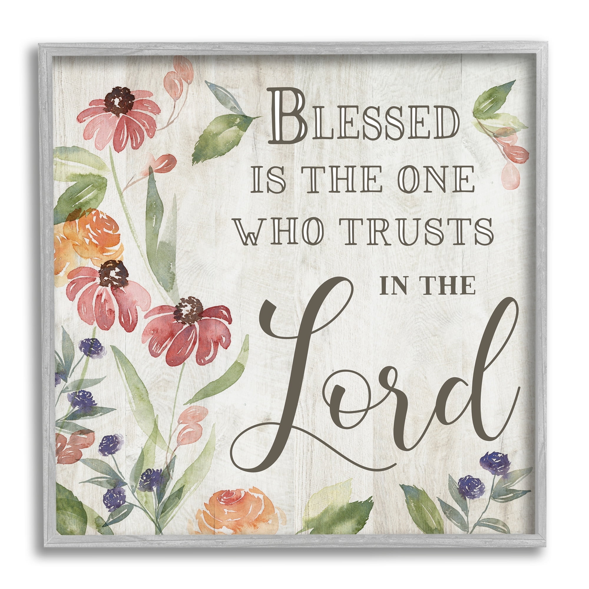 Stupell Industries Blessed One Who Trusts The Lord Spring Florals, 24 x 24, Design by Kristen Brockmon