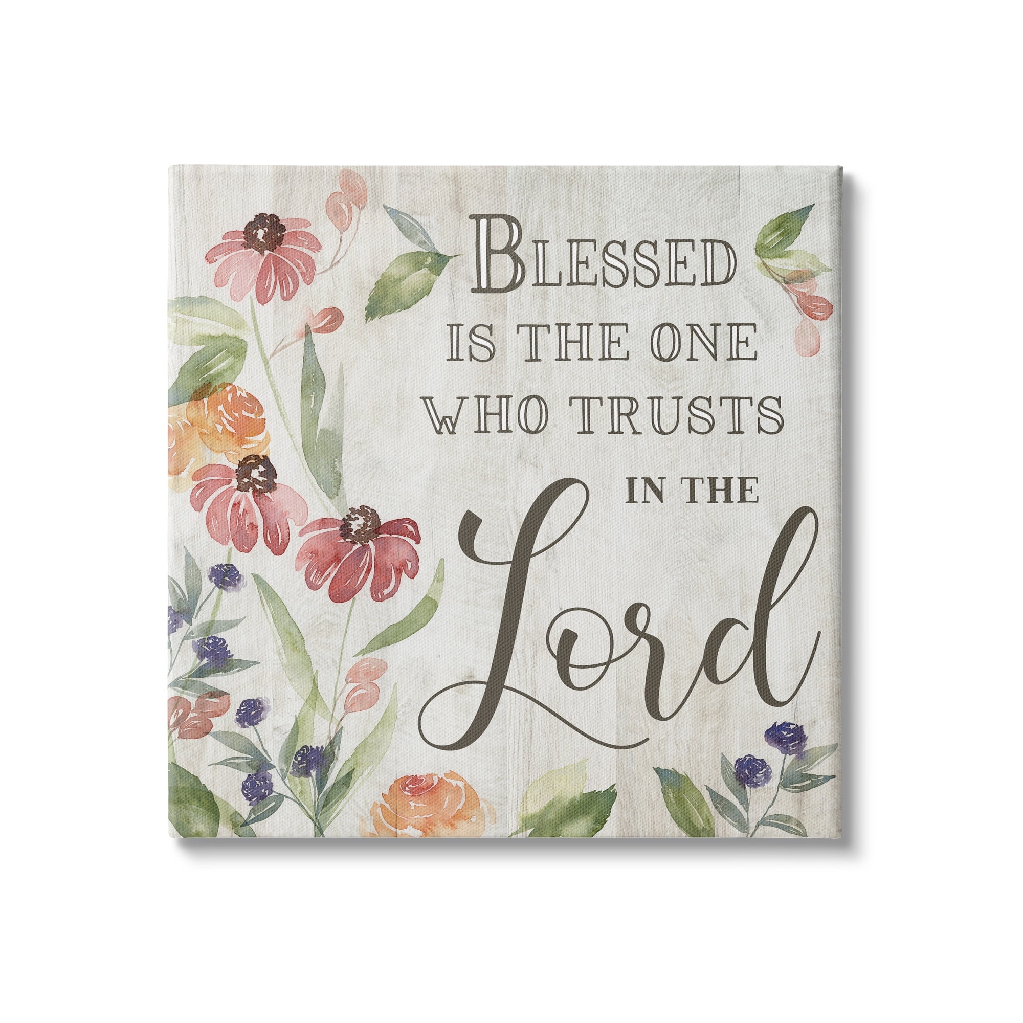 Stupell Industries Blessed One Who Trusts The Lord Spring Florals, 24 x 24, Design by Kristen Brockmon