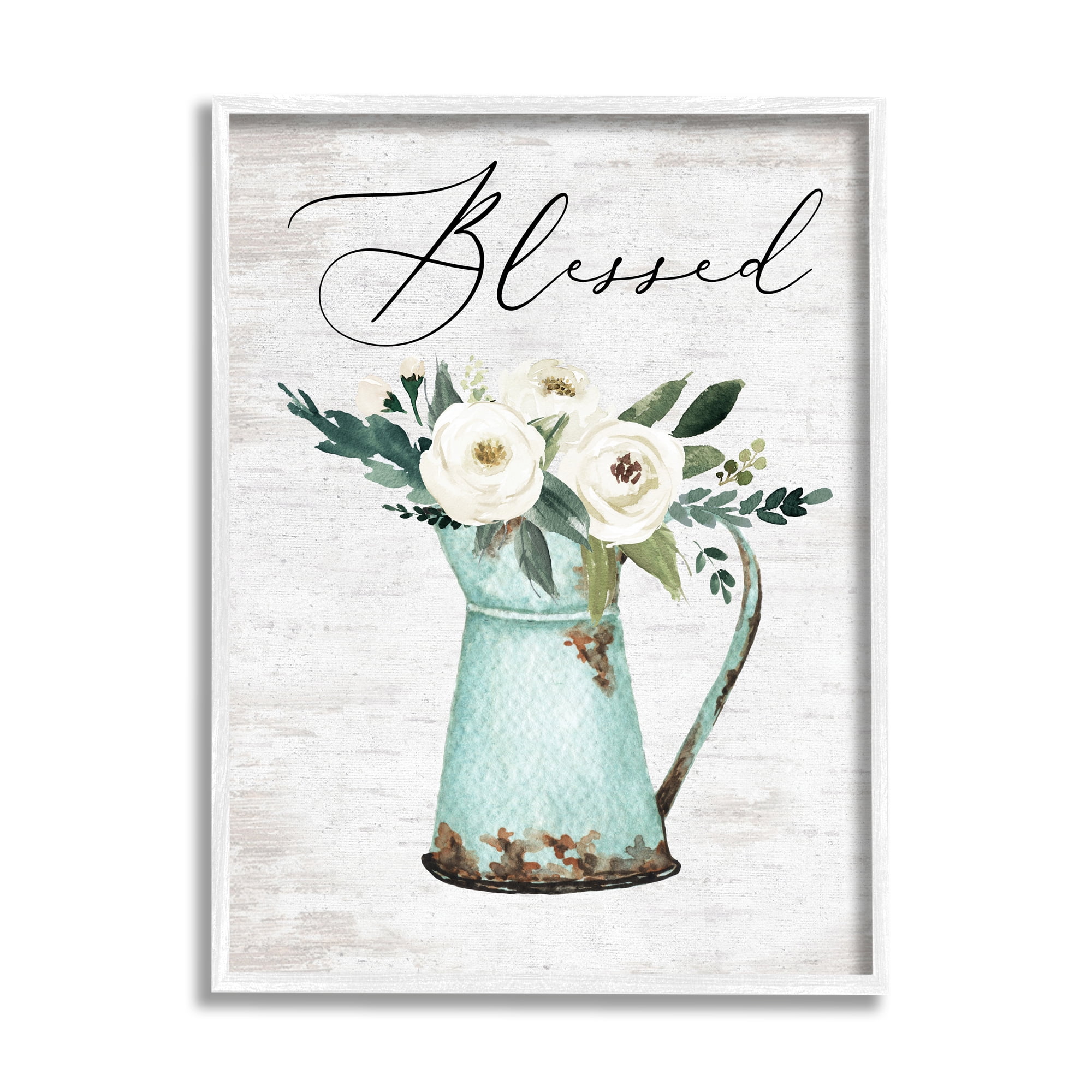 Stupell Industries Blessed Phrase Vintage Farm Can White Flower Bouquet, 11 x 14, Design by Lettered and Lined