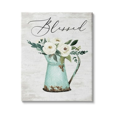 Stupell Industries Blessed Phrase Vintage Farm Can White Flower Bouquet, 30 x 40, Design by Lettered and Lined