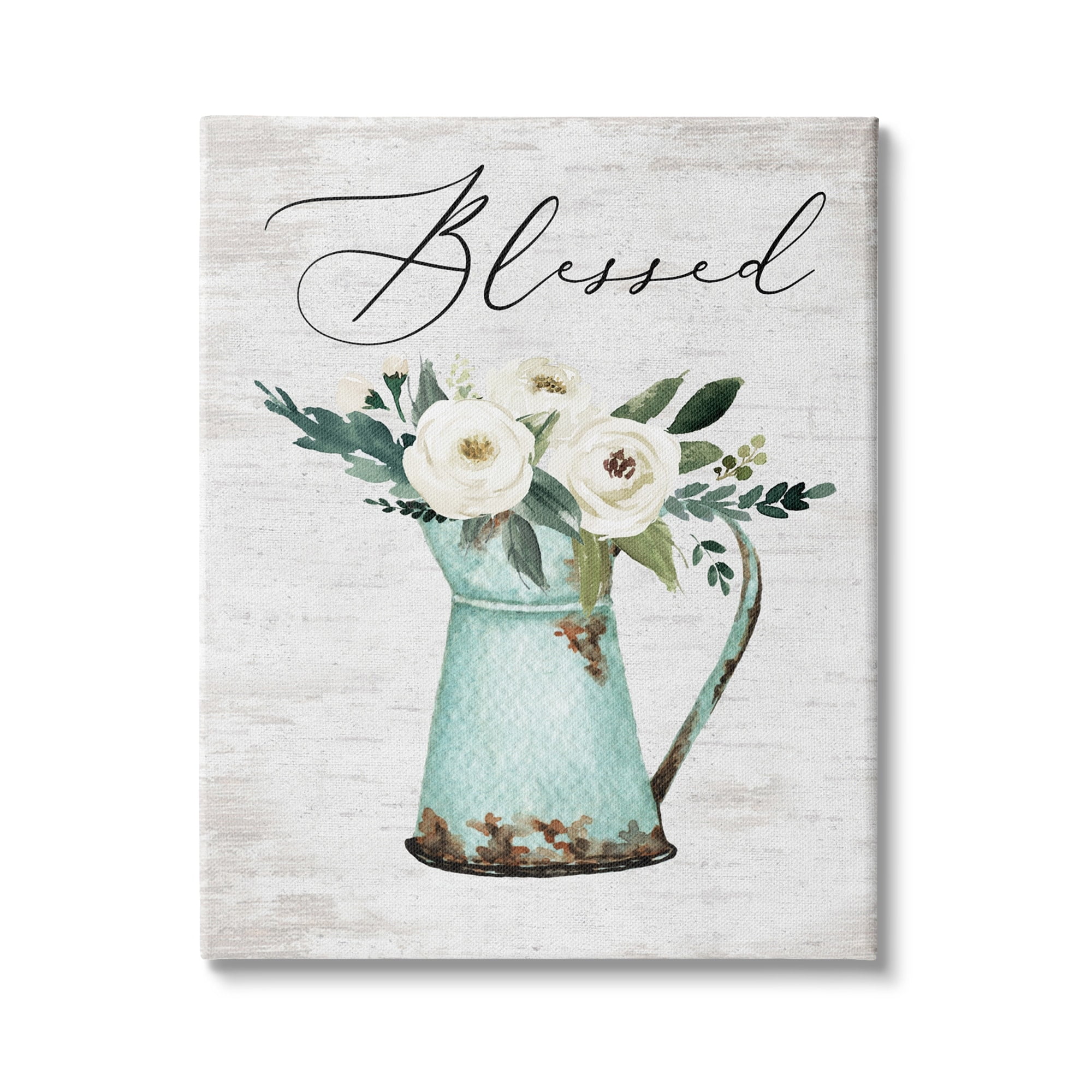 Stupell Industries Blessed Phrase Vintage Farm Can White Flower Bouquet, 36 x 48, Design by Lettered and Lined