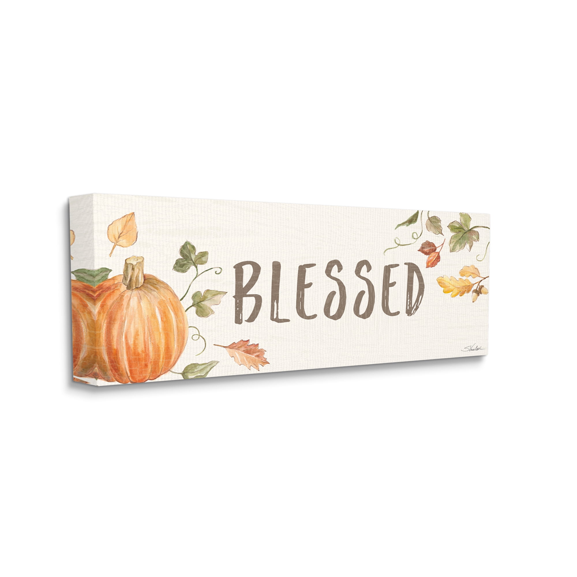 Stupell Industries Blessed Sentiment Orange Farm Pumpkin Fall Leaves Food & Beverage Painting Gallery Wrapped Canvas Print Wall Art, 20 x 48