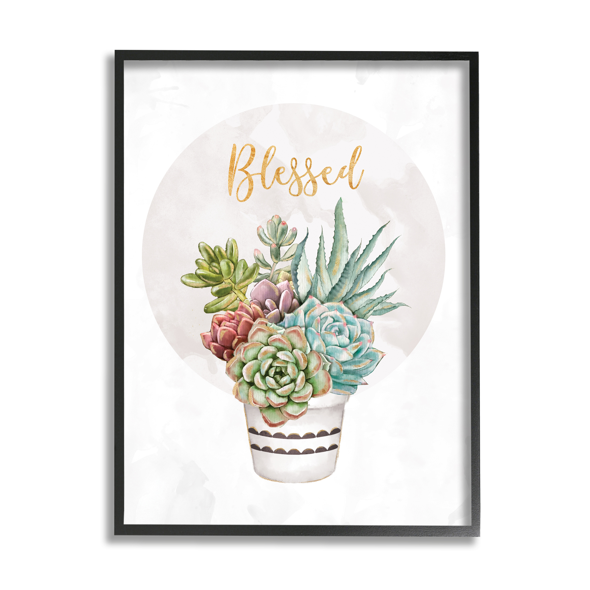Stupell Industries Blessed Sentiments Chic Succulent Plant Bouquet Botanical & Floral Painting Black Framed Art Print Wall Art, 16 x 20