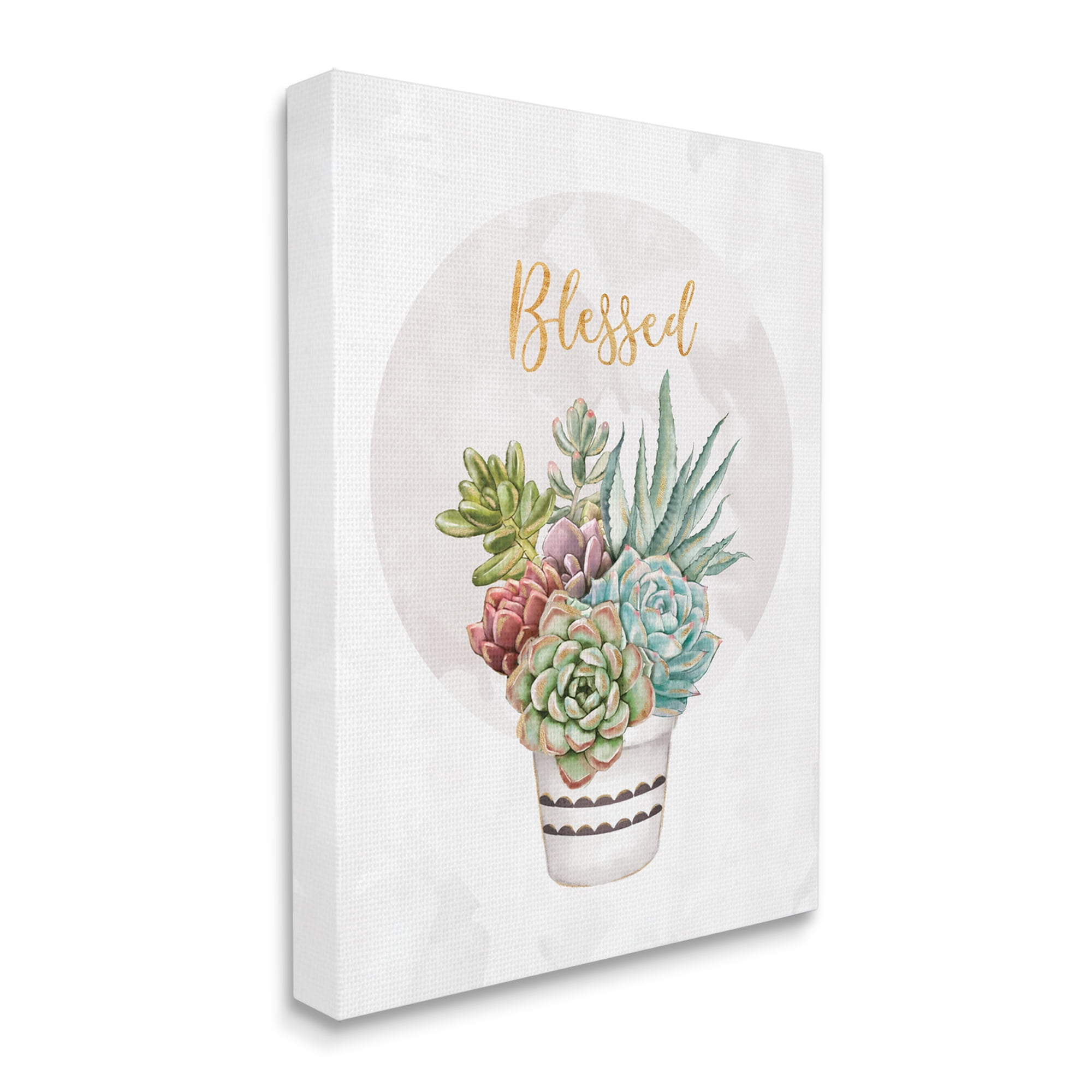 Stupell Industries Blessed Sentiments Chic Succulent Plant Bouquet Botanical & Floral Painting Gallery Wrapped Canvas Art Print Wall Art, 36 x 48