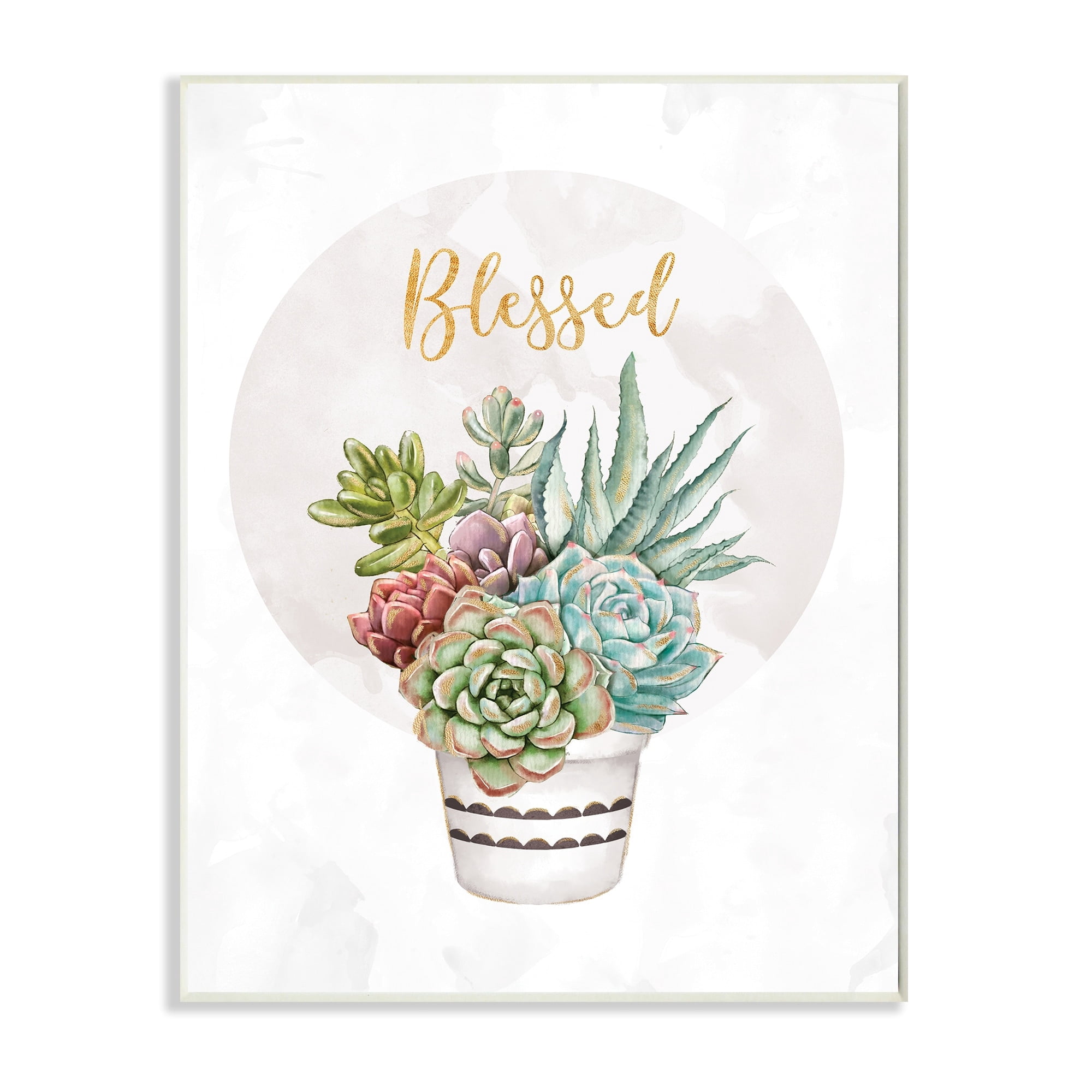 Stupell Industries Blessed Sentiments Chic Succulent Plant Bouquet Botanical & Floral Painting Unframed Art Print Wall Art, 13 x 19