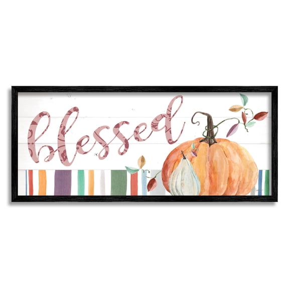 Stupell Industries Blessed Striped Festive Pumpkin Graphic Art Black Framed Art Print Wall Art, Design by Livi Finn
