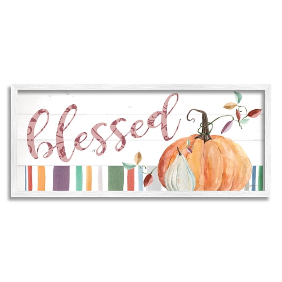 Stupell Industries Blessed Striped Festive Pumpkin Graphic Art White Framed Art Print Wall Art, Design by Livi Finn