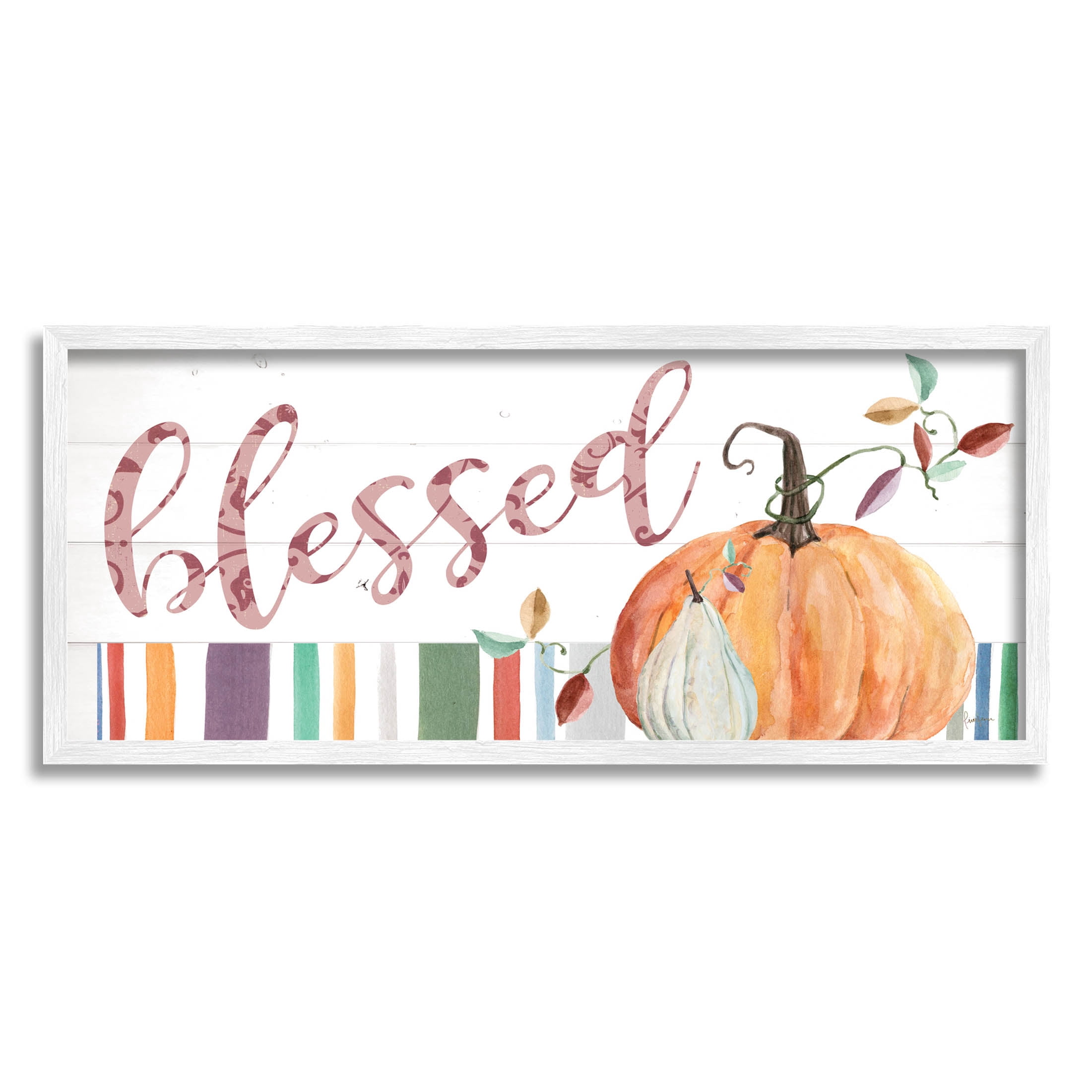 Stupell Industries Blessed Striped Festive Pumpkin Graphic Art White Framed Art Print Wall Art, Design by Livi Finn