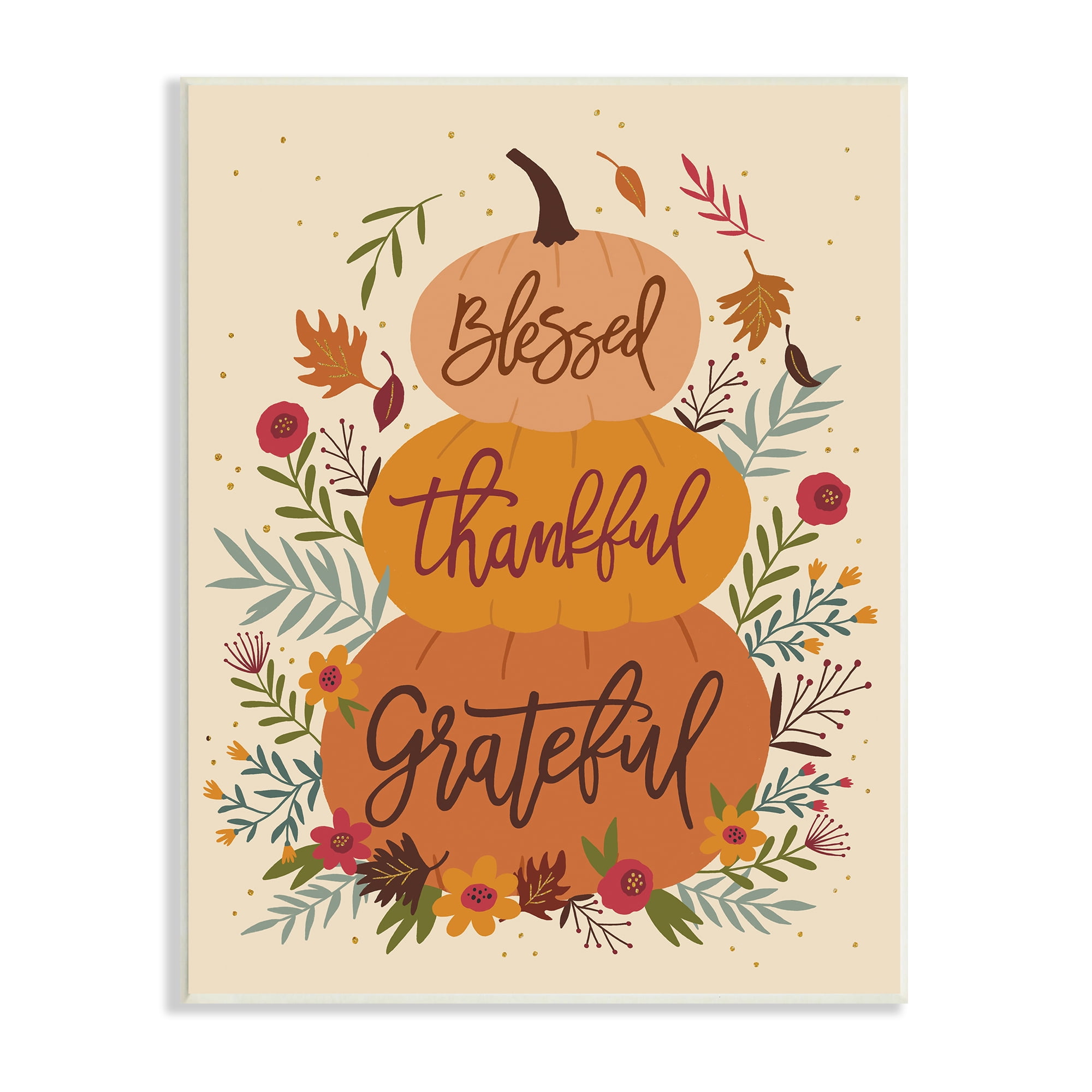 Blessed Thankful Grateful Orange Pumpkins Shabby Chic Wall Plaque